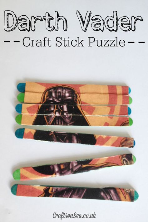 Darth Vader Craft Stick Puzzle - Crafts on Sea Crafts From Nature, Starwars Theme, Star Wars Craft, Star Wars Ideas, Simple Crafts For Kids, Babysitting Tips, Stick Puzzle, Fun Things To Make, Boy Crafts