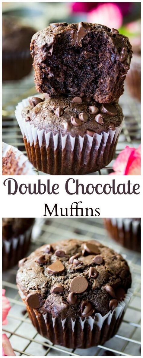 Easy double chocolate muffins! These are easy from scratch muffins and a chocolaty favorite! || Sugar Spun Run via @sugarspunrun Muffins Chocolate Chip, Choc Chip Muffins, Sugar Spun Run, Muffins Blueberry, Double Chocolate Chip Muffins, Chocolate Muffin Recipe, Double Chocolate Muffins, Bakery Style Muffins, Homemade Muffins