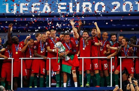 "After a few selfies and a lot of jumping around, Ronaldo lifts the trophy, screams with delight and starts kissing it. He looks like he cannot believe this has happened. The worst moment of his career has turned into the greatest." #CR7 Portugal Euro 2016, Portugal Football Team, Portugal Vs France, Portugal Team, Portugal Euro, Cristiano Ronaldo Real Madrid, Euro Cup, Ronaldo Real Madrid, Football Predictions