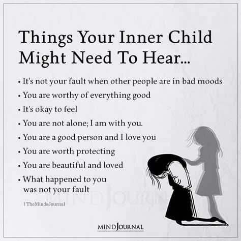 Things Your Inner Child Might Need To Hear Inner Child Quotes, Child Quotes, Healing Journaling, Mental Health Facts, Inner Child Healing, Emotional Awareness, Mental And Emotional Health, Self Care Activities, Healing Quotes