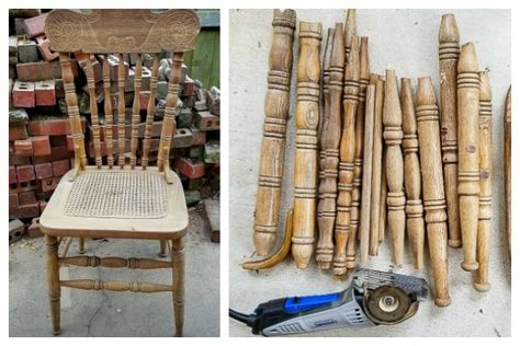 Spindle Candle Holders Diy, Wooden Chair Leg Crafts, Chair Spindles Diy Projects, Chair Spindles Repurposed, Diy Wood Candlesticks, Spindles Repurposed, Repurpose Chairs, Spindle Ideas, Repurpose Decor