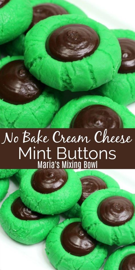 No Bake Cream Cheese Mint Buttons - Maria's Mixing Bowl Chocolate Mint Cream Cheese Buttons, Cream Cheese Mint Molds, Cheese Buttons, Cream Cheese Mint, Mint Dessert, Grasshopper Cookies, Candy Homemade, Christmas Trays, Gift Cookies