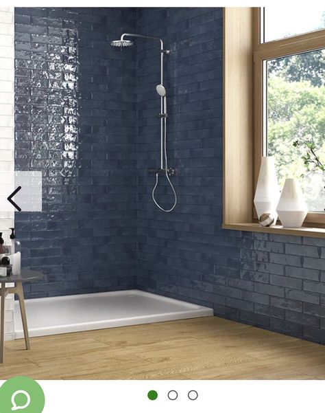 Herringbone Subway Tile Shower Wall, Blue Herringbone Tile, Blue Floor Tile, Blue Shower Tile, Navy Blue Bathrooms, Blue Bathroom Tile, Subway Tile Showers, Blue Floor, Herringbone Tile