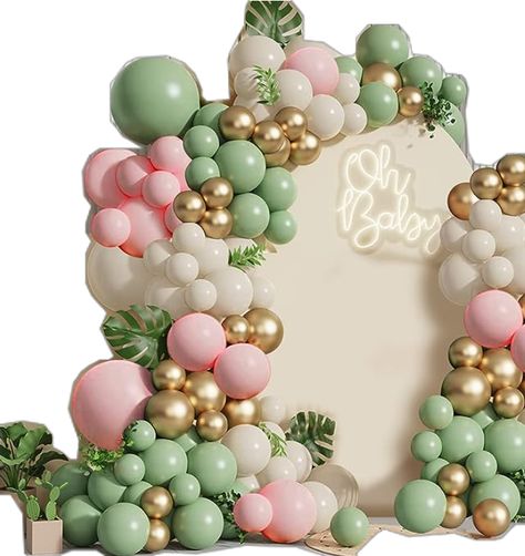 Celebrate the magic of life's precious moments with our enchanting Sage Green, Pink, Gold, and Cream balloons - the ideal choice for gender reveal parties! Joys of the big reveal with these dreamy, delicate hues. 🎈 #affiliatelink Sage And Blush Gender Reveal, Pink White And Gold Balloon Arch, Sage Green With Pink, Cream Balloons, Sweet 16 Themes, Green Balloon, 30th Bday, Big Reveal