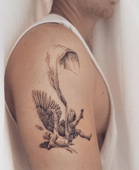 Angel Art Tattoo, Falling Angel Tattoo, Lucifer's Fall, Beautiful Angel Tattoos, Falling Angel, Icarus Tattoo, Fallen Angel Tattoo, Cupid Tattoo, Timeless Tattoo