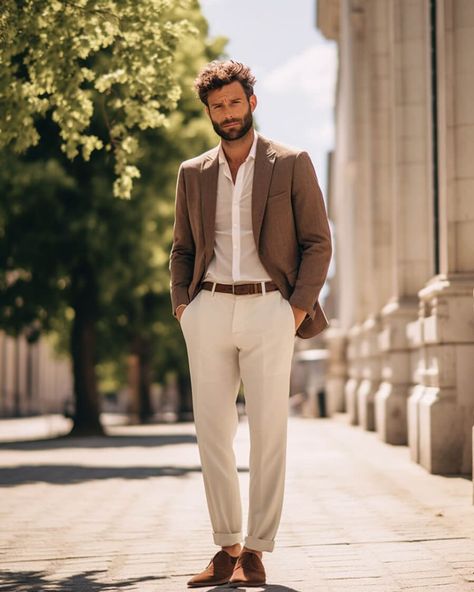 Brown Blazer Outfit Men, Light Blue Blazer Outfit, Mens Wedding Guest Outfit, Outfit Ideas Brown, Men's Casual Outfits, Wedding Guest Outfit Men, Jeans Marron, Wedding Guest Men, Blue Blazer Outfit