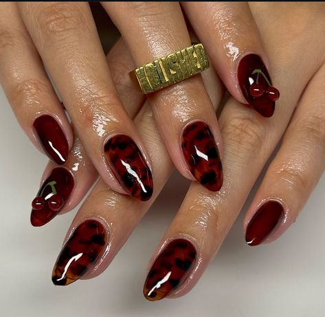 Dark Red Leopard Print Nails, Red Leapord Nails, Short Dark Red Nails With Design, Leopard Red Nails, Leopard And Red Nails, Red And Leopard Print Nails, Red Leopard Nails, Red Leopard Print Nails, Red Cheetah Nails