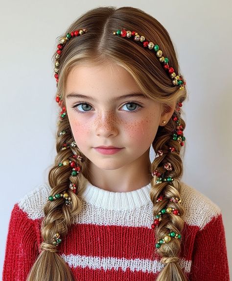 Fun Braided Hairstyles, Christmas Braids, Christmas Hairstyles For Kids, Christmas Hairstyle, Picture Day Hair, Haircut Tip, Easy Hairstyles For Kids, Braided Hairdo, French Braids