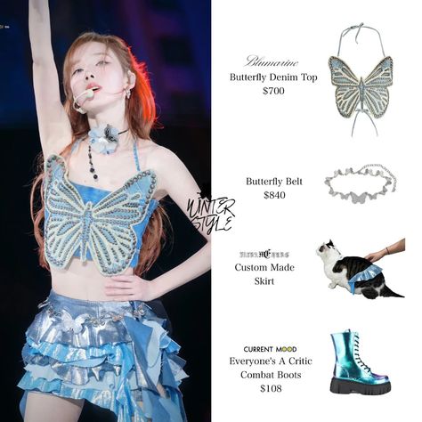 Butterfly Top Outfit, Butterfly Belt Outfit, Butterfly Outfit, Kpop Butterfly Top, Butterfly Runway Fashion, Blumarine Butterfly Top, Butterfly Clothes, Butterfly Top, Blumarine Spring Summer 2022