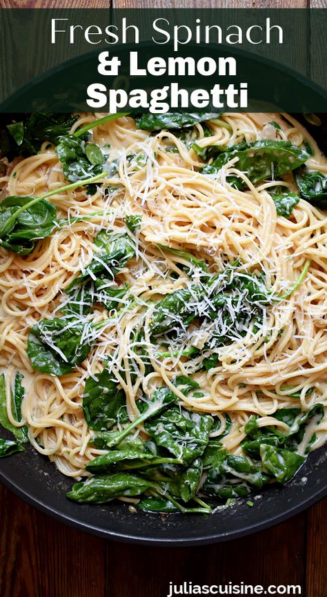 Super simple pasta! Sometimes simple is best and it doesn’t get a whole lot easier than this Fresh Spinach & Zesty Lemon Spaghetti. On the table under half an hour and makes for the perfect dinner or even lunch. Lemon Garlic Spinach Pasta, Spinach Linguine Recipes, Lemon Spinach Pasta, Noodles With Spinach, Simple Clean Meals, Cucumber Pasta, Spinach Noodles, Arugula Pasta, Spaghetti With Spinach