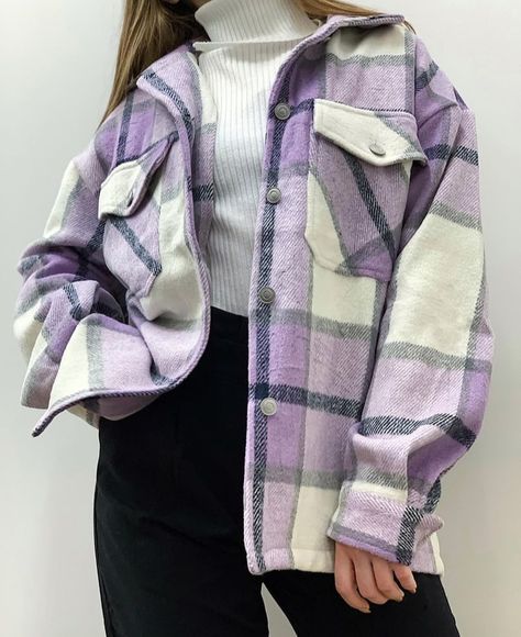 Purple Plaid Jacket Outfit, Winter Shacket Outfit, Purple Flannel Outfit, Purple Jacket Outfit, Plaid Jacket Outfit, Shacket Outfit, Jacket Outfit Women, Winter Top, Fashion Capsule Wardrobe