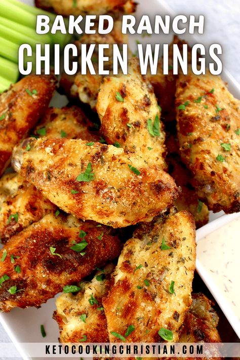 Low Calorie Chicken Wings, Low Sodium Chicken Wings, Baked Ranch Chicken Wings, Keto Chicken Wings Recipes, Keto Wings Recipe, Ranch Wings Recipe, Low Carb Chicken Wings, Ranch Wings, Ranch Chicken Wings