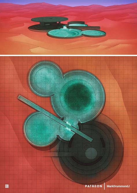 Bothy Oasis [30x30] | Patreon Dnd Desert, Environment Inspiration, Map Sketch, Sci Fi Rpg, Dark Sun, Tabletop Rpg Maps, Dnd Maps, Rpg Maps, Rpg Map