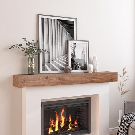 Wall Storage Decor, Long Floating Shelf, Modern Mantle Decor, Wood Wall Storage, Faux Wood Fireplace, Basement Redo, Long Floating Shelves, Fireplace Mantles, Fireplace Mantel Shelf