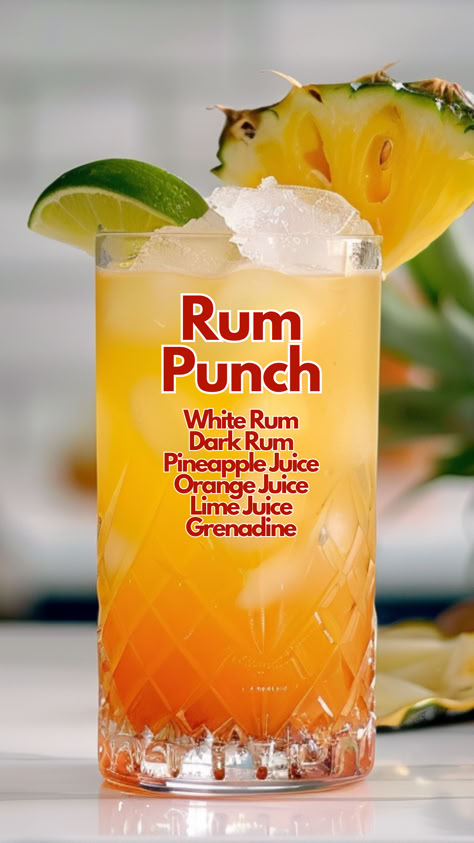 Rum Punch 1 Gallon Alcoholic Drink Recipes, Borg Drink Recipe, Rum Runner Recipe Easy, Adult Punch Recipes Alcohol Parties, Mixed Drinks Alcoholic, Tropical Rum Punch, Boozy Punch, Summer Mixed Drinks, Rum Punch Cocktail