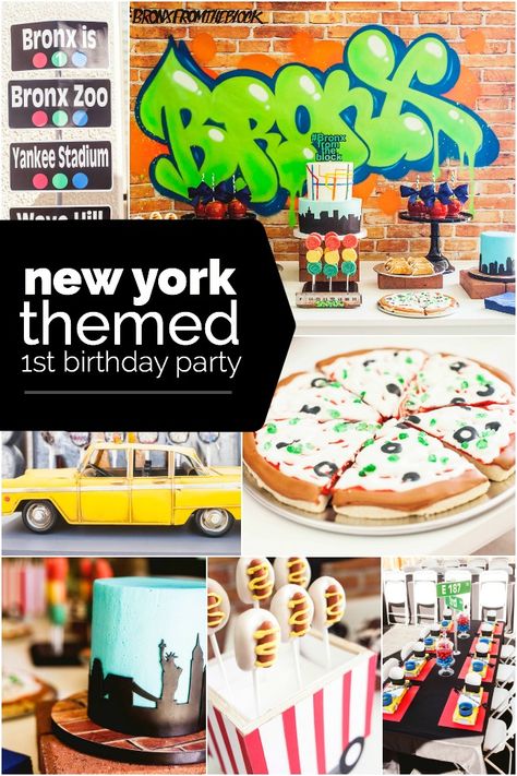 You’ve heard of “Jenny from the block”? Now get ready for Bronx from the block! Head to New York City, more specifically the Bronx, for this first birthday party filled with incredibly creative ideas! Serena Locatelli, of Mammarella’s Sweets & Treats, transported the... #birthday #boys #featured Bronx Themed Party, New York City Birthday, City Birthday Party, New York City Party, New York Theme Party, Ny Party, Nyc Party, New York Party, New York Theme