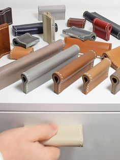 Leather Cabinet, Leather Drawer, Leather Drawer Pulls, Unique Cabinets, Drawer Pulls And Knobs, Furniture Handles, Cabinet Pulls, Leather Furniture, Cabinet Handles