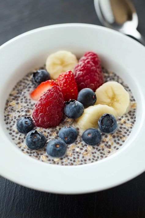 Overnight Chia Oatmeal with Fruit Oatmeal Chia Breakfast, Chia Oats Breakfast, Overnight Chia Oatmeal, Chia Seed Oatmeal, Chia Oatmeal, Chia Oats, Overnight Chia, Chia Breakfast, Oatmeal With Fruit