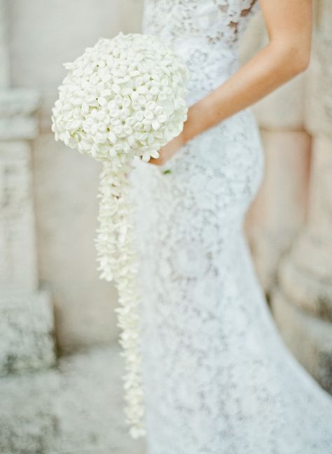 White Stephanotis Bouquet Clean White Wedding, Stephanotis Bouquet, Wedding Lei, Orchid Bouquet Wedding, Elegant White Wedding, Bridesmaid Bouquet White, Mira Zwillinger, Fall Wedding Color Palette, Budget Bride