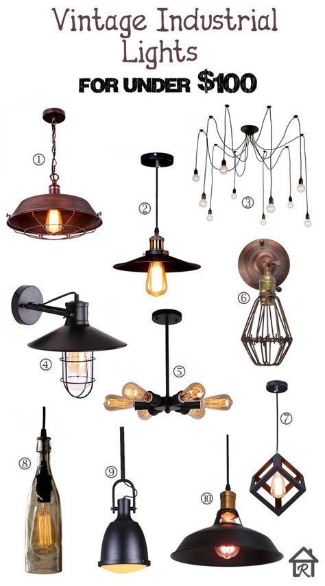 Vintage Industrial Lights for Under $100 Exposed Wood Ceilings, Metal Island, Industrial Lights, Farmhouse Style Furniture, Vintage Industrial Lighting, Wood Beam, Vintage Industrial Decor, Vintage Light Fixtures, Industrial Interior Design