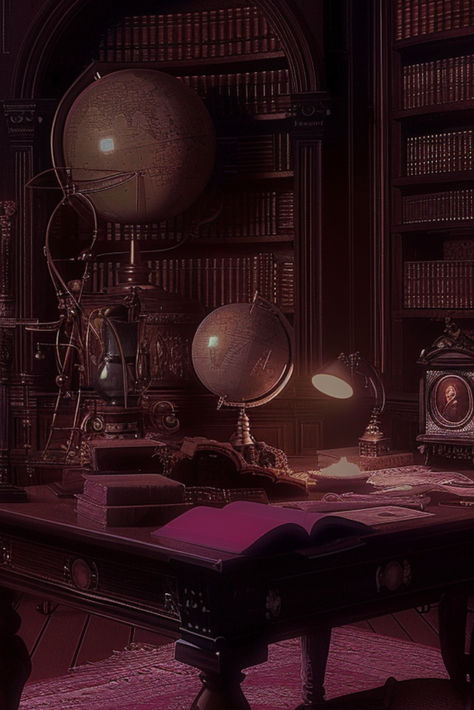 "Pink Vintage Library Escape" Step into the enigmatic world of a library steeped in dark academia. This sanctuary of knowledge is draped in a vintage aesthetic, with rooms bathed in dark amber and pink. Each corner of this library is a whisper from the past, where old books with rich tales awaits. #VintageElegance #GothicLibrary #DarkAesthetics. Library Aesthetic Wallpaper, Pink Dark Academia, Pink Academia Aesthetic, Old Library Aesthetic, Pink Library, Pastel Academia, Gothic Library, Purple Office, Pink Academia