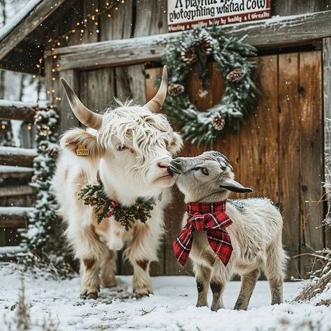 Western Christmas Decorations, I Love Cows, Cow Wallpaper, Cute Christmas Outfits, Scottish Highland Cow, Fluffy Cows, Cow Pictures, Xmas Wallpaper