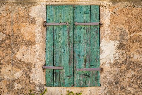 Window closed with old wooden shutters stock photos Old Wooden Shutters, Color Building, Brown Grunge, Wall Detail, Blue Window, Old Shutters, Wooden Shutters, Ancient Architecture, Frame Wall