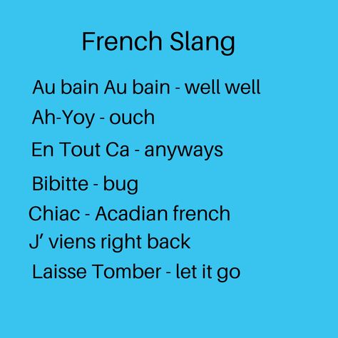 French and French Acadia has a strong influence on East Coast slang Duolingo French, French Influencers, Cute French Words, Canadian Quotes, French Slang, French Basics, Basic French Words, School Preparation, Dictionary Words