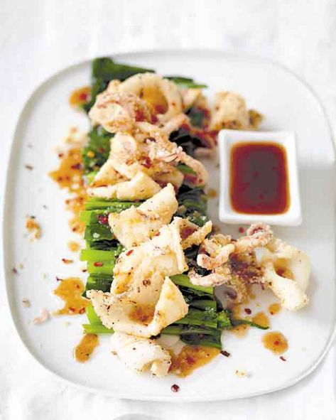 Salt And Pepper Squid Salad, Chinese Broccoli Recipe, Squid Salad, Salt And Pepper Squid, Healthy Salt, Chinese Broccoli, Squid Recipes, Tamarind Sauce, Scrumptious Food