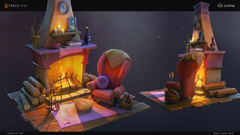 ArtStation - Loóna: Fireplace 3d Fireplace, Fireplace Art, Isometric Drawing, Apple Design, Fantasy Concept Art, Animated Cartoons, Design Awards, Game Art, The Beauty