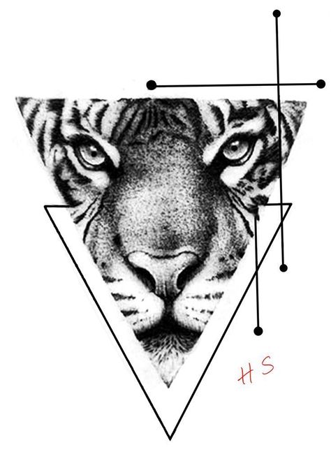 Tiger Tattoo Stencil, Tiger Head Tattoo Design, Geometric Tiger Tattoo, Atrapasueños Tattoo, Simple Compass Tattoo, Tiger Head Tattoo, Triangle Tattoo Design, Tato Maori, Geometric Tiger