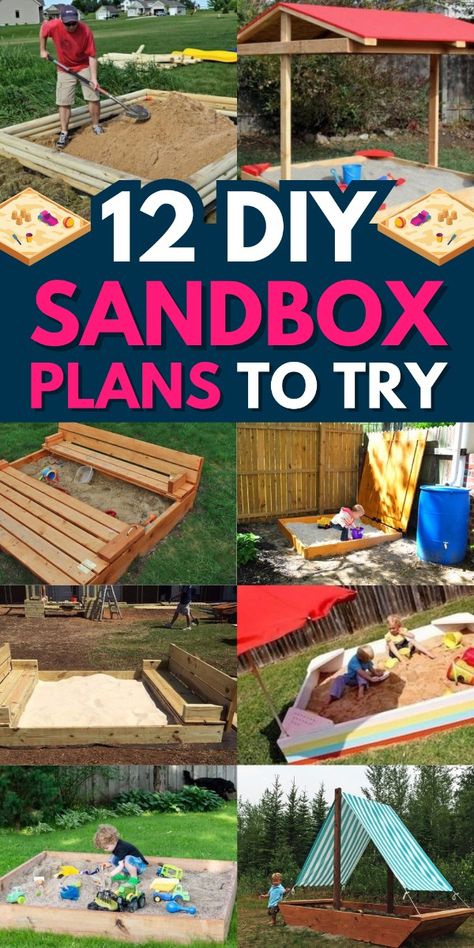 Keep your kids' sandbox clean with these DIY cover ideas. Perfect for outdoor play. Pallet Sandpit Diy, Wooden Sandbox Diy, Diy Outdoor Sandbox For Kids, Diy Kids Sandbox Ideas, Easy Diy Sandbox Ideas, Sand Box Ideas Backyards, Diy Sand Box With Cover For Kids, Covered Sandbox Ideas, Kids Sandbox Diy