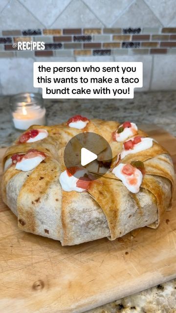 Recipes on Instagram: "Dinner for the family is served all in one!🤩🌮 This taco bundt cake is an easy dinner idea to put smiles on a big group!😋❤️ Send this to someone who needs this in their life!🙌 #taco #bundt #cake #bundtcake #tacobundt #tacobundtcake #dinner #idea #easy #easyrecipe #fun #cute #kids #family #food #yummy #delicious #tacos #share #trend #fyp  Ingredients: ground beef (seasoned with salt, pepper, garlic, onion powder and taco seasoning packet) large burrito sized flour tortillas mexican shredded cheese pico de gallo nacho cheese Doritos sour cream shredded lettuce" Bundt Cake Dinner Recipes, Taco Bundt Cake Recipe, Taco Bundt Cake, Tortilla Cake, Dinner Idea Easy, Nacho Cheese Doritos, Taco Cake, Main Entree Recipes, Bundt Recipes