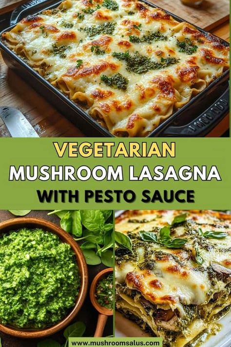 Tofu Lasagna, Mushroom Lasagna Recipe, Veggie Lasagna Recipe, Fresh Basil Pesto, Mushroom Filling, Pesto Lasagna, Vegetarian Lasagna Recipe, Healthy Lasagna, Mushroom Lasagna