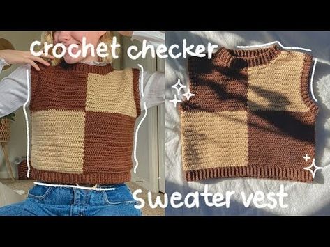 (14) Crochet Checkerboard Sweater Vest Tutorial | Hayhay Crochet - YouTube Sweater Vest Crochet Tutorial, How To Crochet A Sweater Vest, Easy Crochet Sweater Vest, Sweater Vest Pattern Crochet, Crochet Sweater Vest Men, Crochet Sweater Vest Tutorial, How To Crochet A Vest, Easy Clothes To Crochet, Crochet Sweater Tutorial Videos