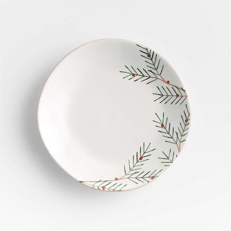 Winter Pine Marin Salad Plate | Crate & Barrel Xmas Plates, Christmas Serving Dishes, Christmas Salad Plates, Holiday Place Settings, Holiday Pottery, Diy Keramik, Christmas Dinner Plates, Holiday Dinnerware, Holiday Plates