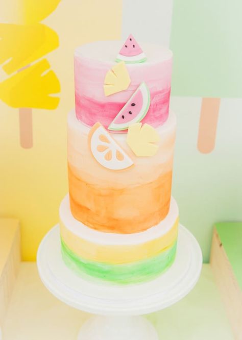 Tutti Frutti Cakes, Cookies + Dessert Ideas - Mimi's Dollhouse Pink Orange Green Birthday, Tutti Fruity Party, Party Palette, Twotti Fruity, Beautiful Cake Pictures, Tutti Frutti Birthday Party, Tutti Frutti Party, Popsicle Party, Fruit Birthday