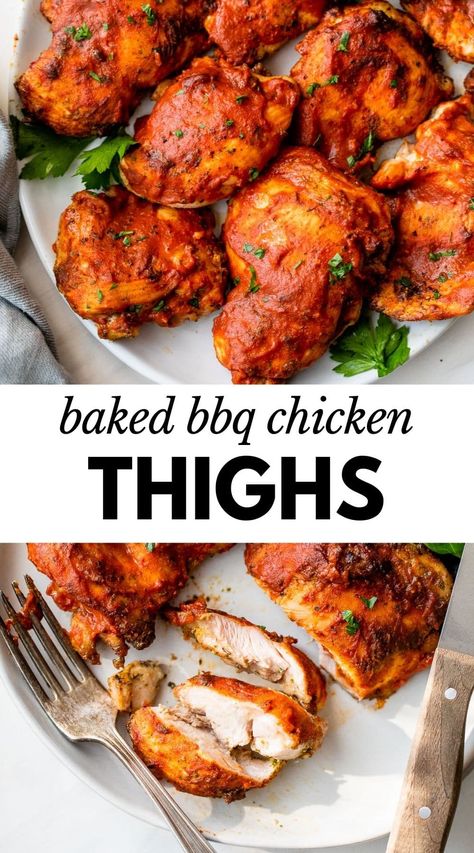 Best Baked Bbq Chicken, Baked Bbq Chicken Thighs, Barbecue Chicken Thighs, Chicken Thighs In Oven, Bbq Chicken Thighs, Barbeque Chicken, Baked Bbq Chicken, Pan Seared Chicken, Chicken Thigh Recipes Baked