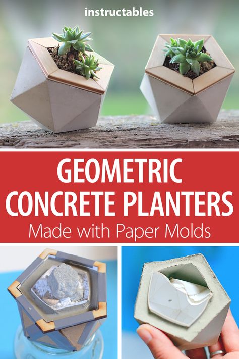 Concrete Planters Diy Cement, Concrete Planters Diy, Concrete Molds Diy, Diy Cement Planters, Planters Diy, Diy Cement, Diy Concrete Planters, Wrought Iron Decor, Geometric Planter