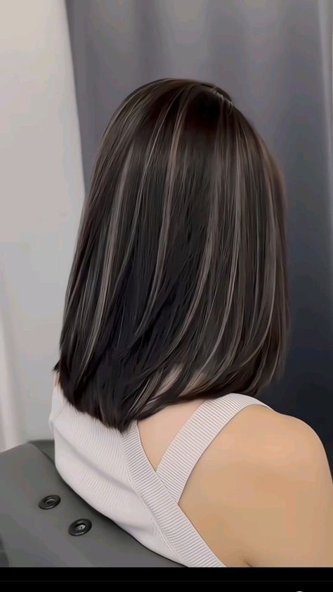 Black Short Hair Highlights, Hairlights In Dark Hair, Highlights Short Black Hair, Highlight With Black Hair, Light Hair Dark Eyes, Short Black Hair Highlights, Black And Silver Hair Short, Rayos En El Cabello Oscuro, Short Black Hair With Highlights