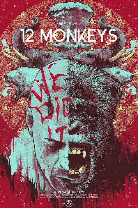 12 Monkeys Movie, Goth Stickers, Twelve Monkeys, Film Cult, 12 Monkeys, Terry Gilliam, Film Posters Art, Movie Posters Design, Ultra White