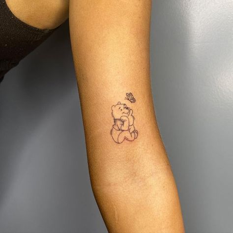 Fine Line Disney Tattoo Ideas, Fine Line Disney Tattoo, Black Swan Tattoo, Winnie The Pooh Tattoo, Child Tattoo, Winnie The Pooh Tattoos, Mum Tattoo, Swan Tattoo, Minimal Tattoo Designs