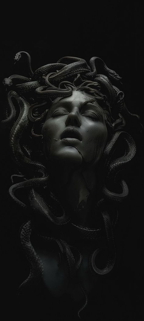 Snakes Aesthetic Dark, Medusa Art Aesthetic, Snake Wallpaper Aesthetic Iphone, Madussa Wallpaper, Medusa Wallpaper Iphone, Medusa Aesthetic Wallpaper, Snake Art Aesthetic, Dark Greek Mythology Aesthetic, Medusa Wallpaper Aesthetic