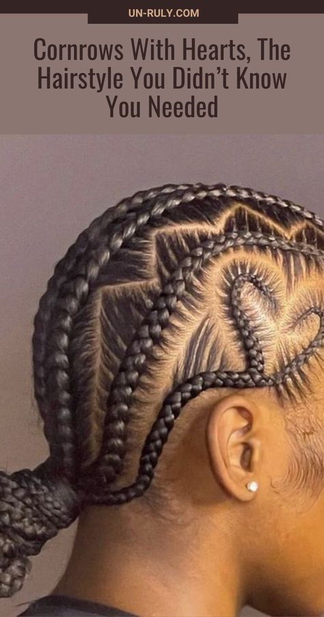 Cornrow With Hearts, Heart Shaped Cornrows, Cornrow Heart, Cornrows With Heart, Cornrows Heart Design, All Back Conrow With Heart, Heart Cornrows, Cornrows Into A Bun, Cornrow Ideas