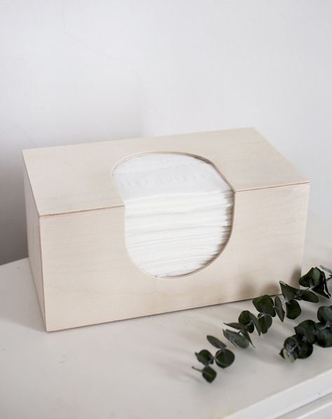 DIY Wooden Tissue Box Cover - The Merrythought Box Covers Diy, Diy Tissue Box Cover, Kleenex Box Cover, Diy Simple, Tissue Box Holder, Diy Holder, Diy Bathroom Decor, Tissue Box Cover, Diy Box