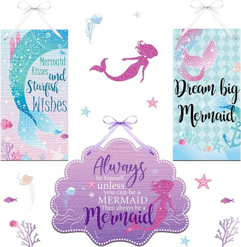 Amazon.com: 3 Pieces Mermaid Wood Sign Doubled Sided Printing Mermaid Summer Door Sign Shell Welcome Door Plaque Seaside Theme Plaque Farmhouse Bathroom Decor Wall Art for Home Decoration (Classic Style) : Home & Kitchen Mermaid Decor Bedroom, Mermaid Wood, Mermaid Bathroom Decor, Bathroom Decor Wall Art, Mermaid Summer, Mermaid Bedroom, Faux Fur Area Rug, Bathroom Wall Decor Art, Mermaid Wall Decor