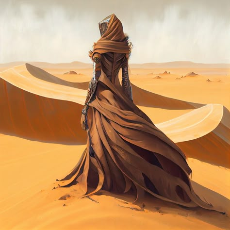 Futuristic Desert Fashion, Desert People Fantasy Art, Modern Historical Fashion, Priestess Art, Desert Goddess, Dune Style, Earth Genasi, Mystic Places, Desert Temple