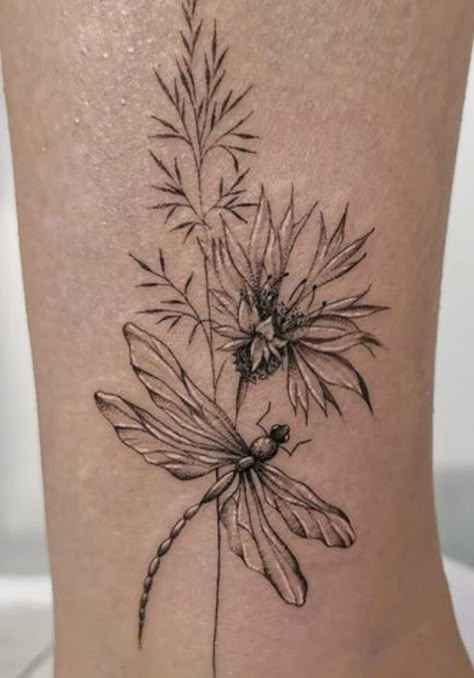 Dragon Fly With Flowers Tattoo, Dragonfly And Flower Tattoo For Women, Dragon Fly And Butterfly Tattoo, Multiple Name Tattoos For Women, Flowers And Dragonfly Tattoo, Hummingbird And Dragonfly Tattoo, Dragonflies Tattoo, Small Simple Dragonfly Tattoo, Dragonfly With Flowers Tattoo