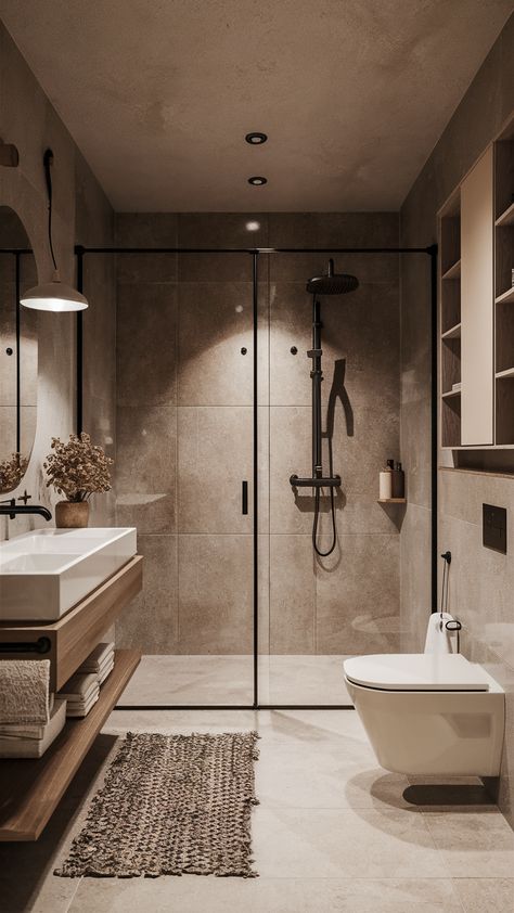 Discover elegant home decor ideas and trendy solutions to enhance your space. Find chic inspirations and luxe updates for a sophisticated look. #HomeInspiration #TrendyDecor #LuxeInteriors Greige Bathroom Ideas, En Suite Bathroom Ideas, Greige Bathroom, Family Bathroom Ideas, Shower Room Ideas, Unique Wall Decor Ideas, Stone Landscape, Bathroom Lighting Ideas, Small Bathroom Layout