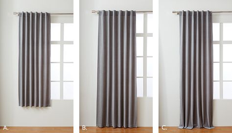 Bedroom Curtain Length Guide, Length Of Curtains Proper, Half Height Curtains, Half Length Curtains, Curtains That Dont Touch The Floor, Proper Curtain Length, Curtains Length Guide, 63 Inch Curtains Bedroom, 95 Inch Curtains Living Rooms